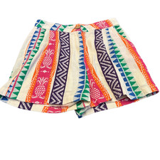 Retro "Farm Rio" Style Pleated Lined En Creme Pinapple Motif Shorts