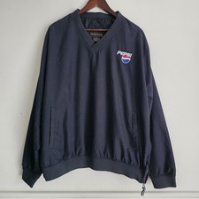 PEPSI Mens Large Windbreaker Lined Golf V-Neck Side Zipper Navy Blue Pullover