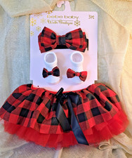 Bebe Baby Girl 3pc Christmas Plaid Set - NWOT