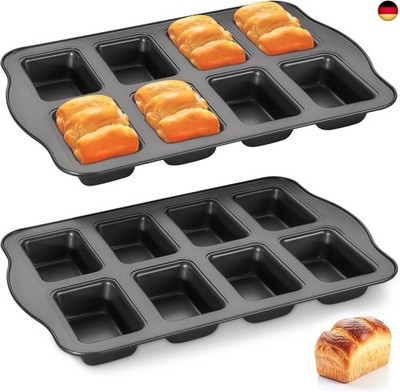 HONGBAKE 2er-Set Mini-Kastenform, 8-fach Antihaft Brotbackform (36x24cm) aus