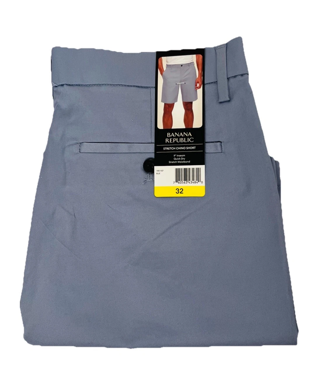 Banana Republic Stretch Chino Short Blue Men's 32 9" Inseam Quick Dry Golf NWT