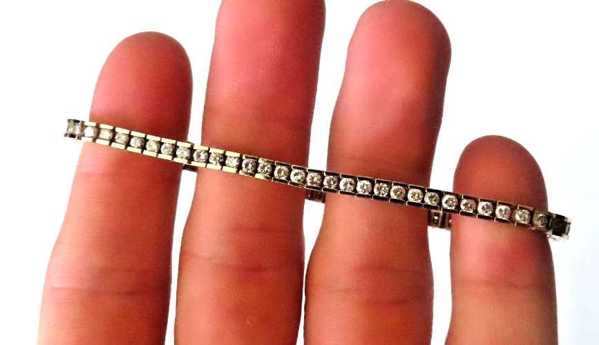 Impresionante Brazalete Tenis Diamantes Oro Amarillo 14K 7" LARGO Moderno 3.40 TCW 3.2mm Foto 3 de 4