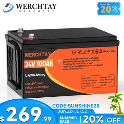 24V 100Ah LiFePO4 Lithium Battery BMS Deep Cycle RV Trolling Motor Marine Boat