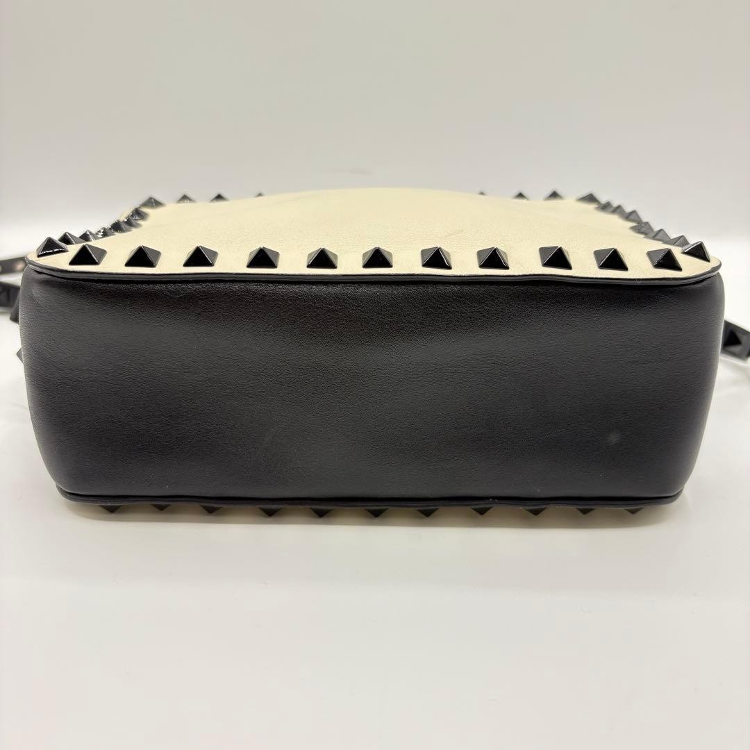 Valentino Garavani Rockstud Bicolor Leather Shoulder Bag, Black/Beige Japan thumbnail 6