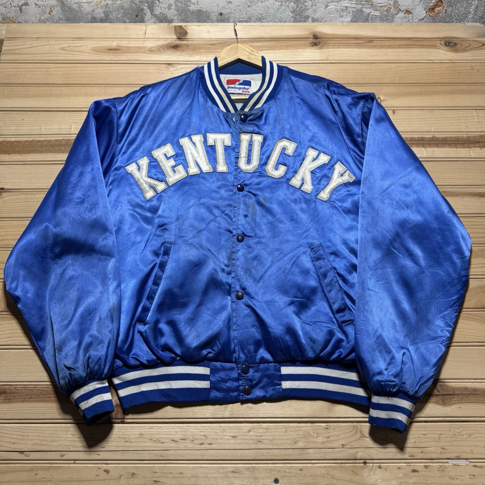 Vintage 80s Kentucky Wildcats NCAA Varsity Satin Jacket Made In The USA Size 2XL