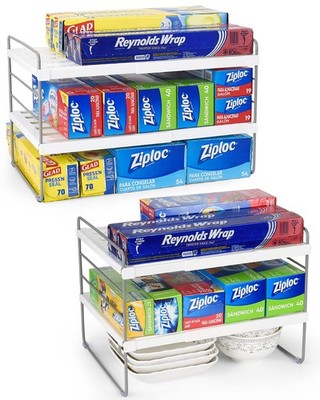 2 Pack Expandable Kitchen Wrap Organizer Rack, Height & Width Adjustable Alum...