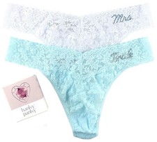 Hanky Panky Womens Bride and Mrs 2-Pack Original Rise Thong - Celeste Blue/White