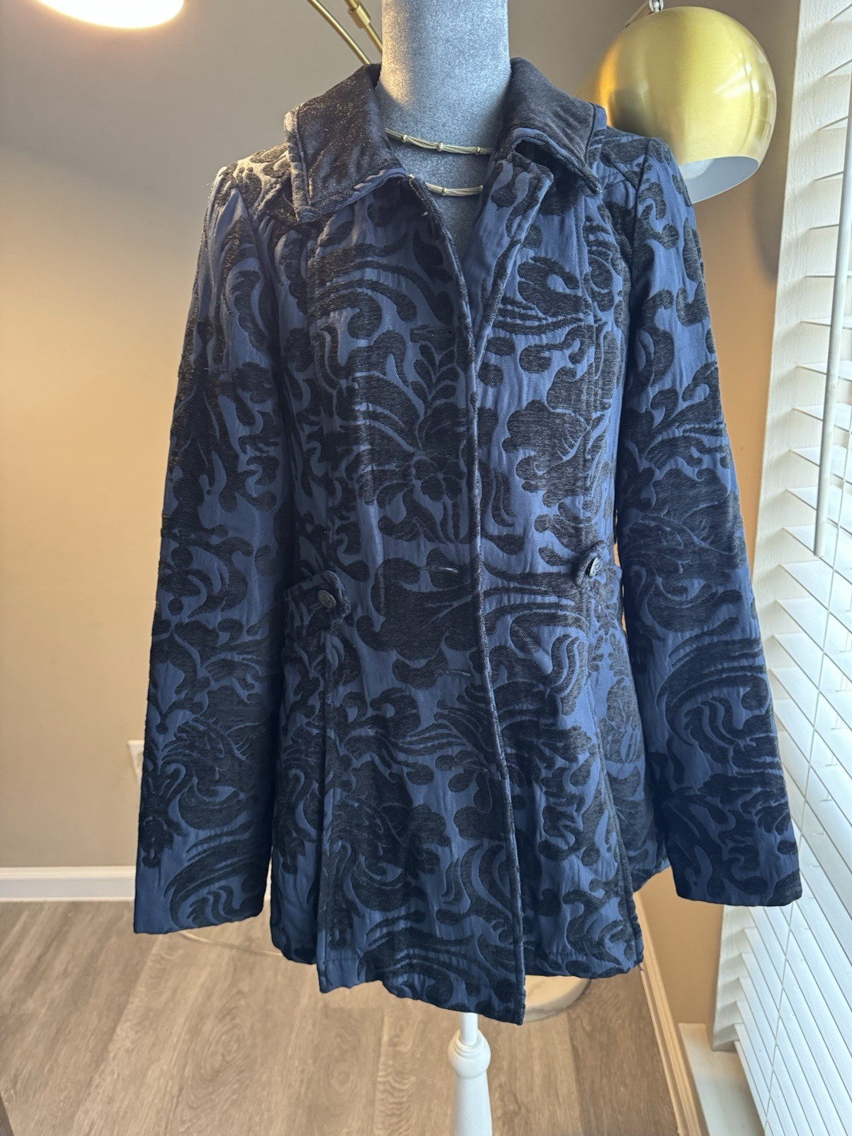 Free People Patterned Button Collared Jacket Flor… - image 1