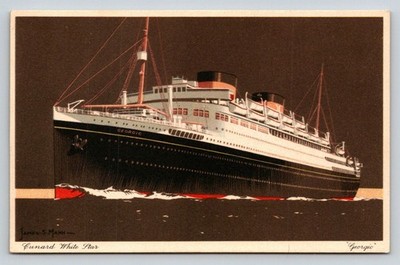 Cunard White Star Line MV Georgic Postcard by James S. Mann Ocean Liner Art