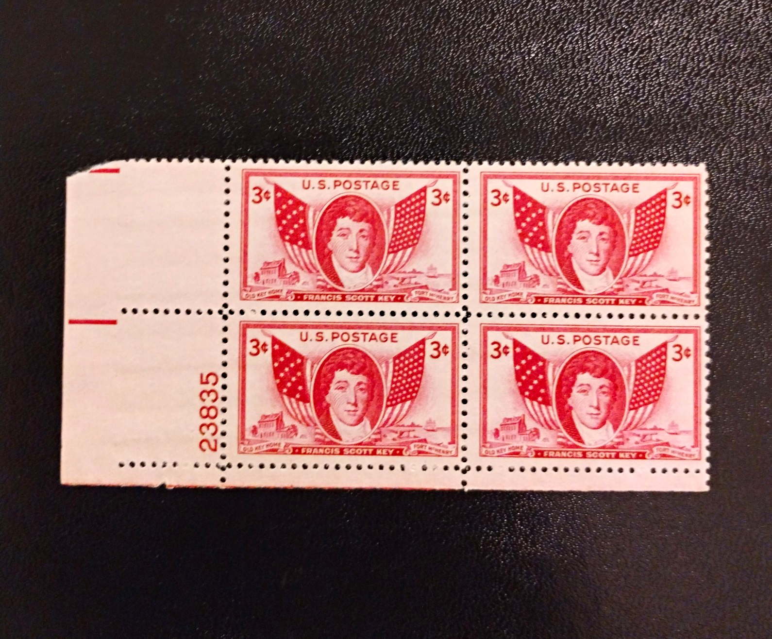 United States Francis Scott Key 3¢ Red Plate Block of 4 MNH #23635 Uncertified