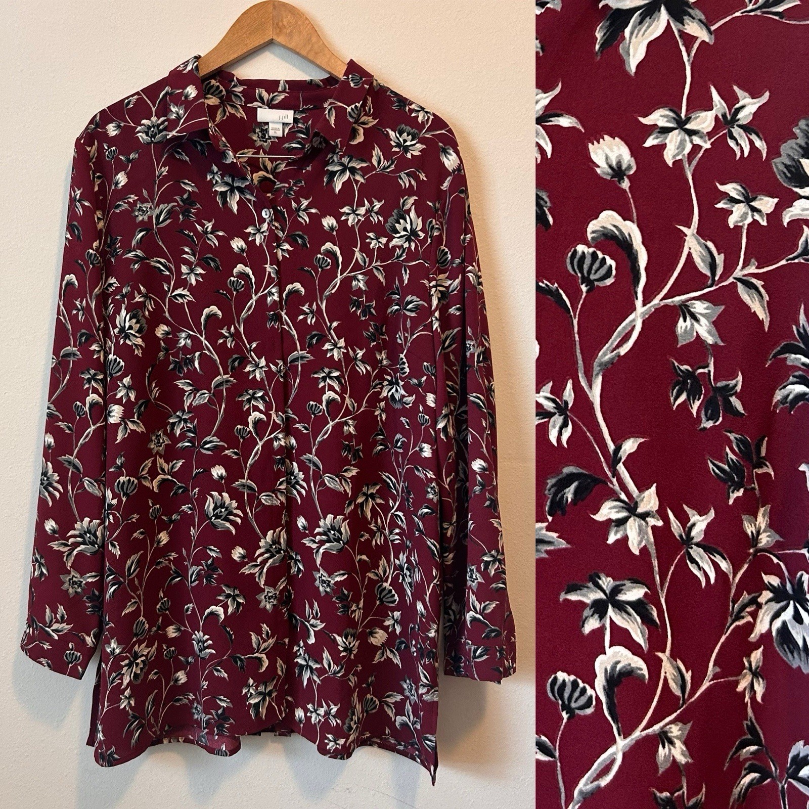 J. Jill Women's Floral Cotton Blouse, Long Sleeve, Button-Up, Multicolor, Size L