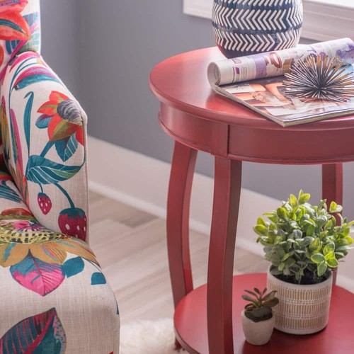 Powell Company Justine 18 In. Red Round Wood Side End Table With Shelf - Picture 5 of 8