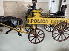 VINTAGE HUBLEY CAST IRON POLICE PATROL HORSE DRAWN WAGON - 20.5"