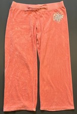 Juicy Couture Velour Track Pants Women  s XL Coral Low Rise Made in America Y2K