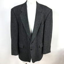 Lands' End Lambswool Herringbone 46 R Sport Coat Jacket Black Gray