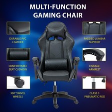 Computer Gaming Chair Ergonomic High-Back Lumbar Support Headrest Adjustable