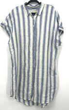 C&C California Womens Linen Shirt Dress Size 1X Blue Stripe Coastal Beachy