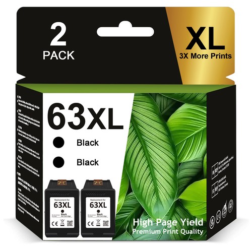 2 Pack 63XL Black Ink Cartridges for HP Envy 4512 4516 4520 OfficeJet ...