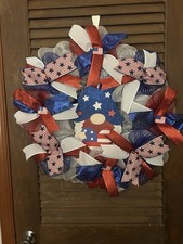Farmhouse Gnome USA Fourth of July Wreath Deco Mesh