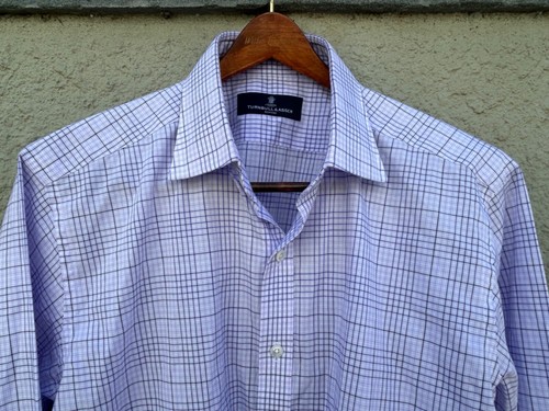 Turnbull & Asser Bespoke 100% cotton shirt - Lavender, white + overgrid FLAWLESS