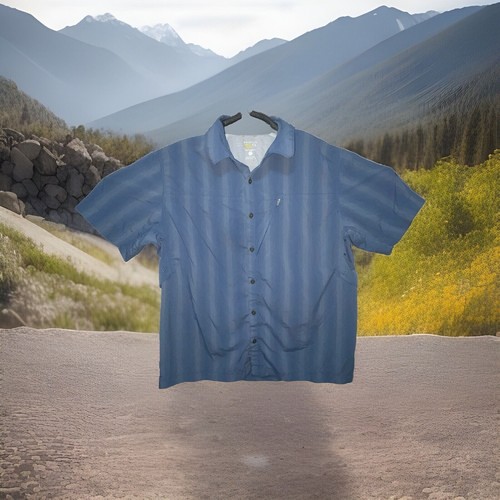 Mountain Hardwear Short Sleeve Button Up Shirt Men’s Large Vented Hiking Striped - Picture 2 of 14