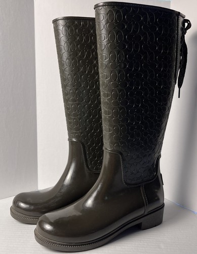 COACH Women’s Tristee Signature Lace Up Corset Size 8B Rain Boots Brown 2R
