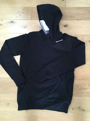 JUNIOR REEBOK SCHWARZ ''''KLASSISCH'''' KAPUZENPULLOVER MIT LOGO AUF ARM UND KAPUZE