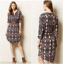 Anthropologie Sz 4 Mira Holding Horses Aztec shirt dress Roll tab sleeve ⭐️7682