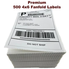 500 4x6 Fanfold Thermal Shipping Labels UPS CERTIFIED / USPS fits most printers