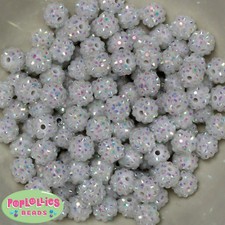 12mm White Resin Rhinestone Bubblegum Beads Lot 40 pc.chunky gumball