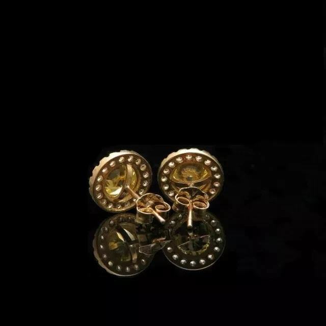 Aretes para mujer de citrino de corte redondo de 2,0 quilates con acabado en oro amarillo de 14 k Foto 4 de 4
