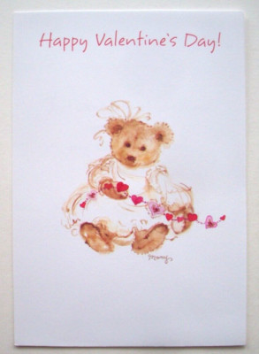 Mary Hamilton bear with string of hearts Valentine's Day greeting card *L