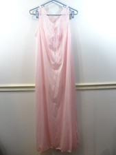 Vintage 70s Semi Sheer Pink Lace Empire Waist Lingerie Nightgown Size M Nylon