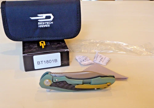 Bestech Pterodactyl Frame Lock Knife Green Ti/Carbon Fiber BT1801B Discontinued