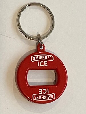 Smirnoff Ice Bottle Opener Keychain, Red Finish W/ White Logo 2 Sided