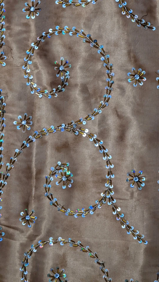 Panel de cortina marrón transparente con cuentas - tratamiento de ventana indio bordado a mano 92" Foto 4 de 4