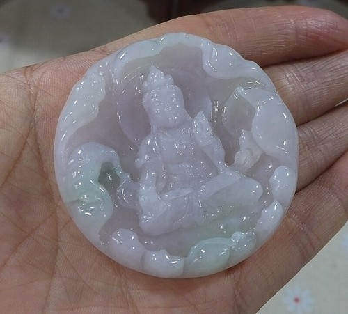 Cert'd Natural Type A Icy Jadeite Jade Kwan-yin Pendant 0247 - Picture 2 of 8
