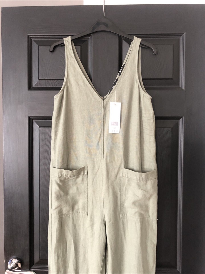 F&F Tesco Khaki Green Linen Rich Cuffed Leg Jumpsuit. Size XS eBay
