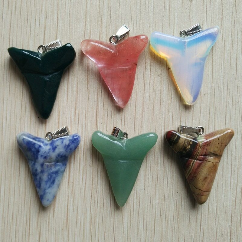 Natural Stone Shark Teeth Shape Pendants for Jewelry Making 12pcs/lot