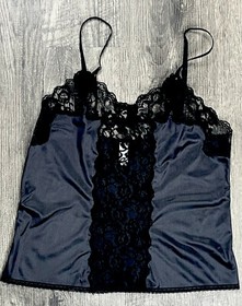 VTG Lingerie Camisole 34 Black Sliky Antron Nylon Chantilley Lace By Bestform