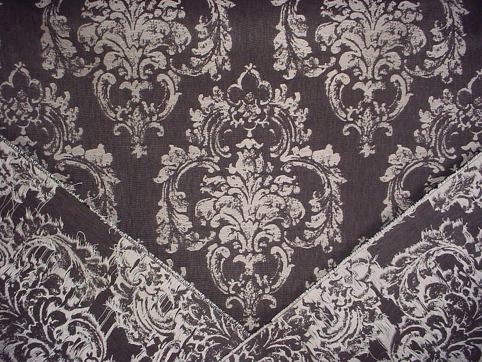 Tela de tapicería damasco blanco sobre carbón Scalamandre SC 000326761 5-1/4Y Agios Foto 4 de 4