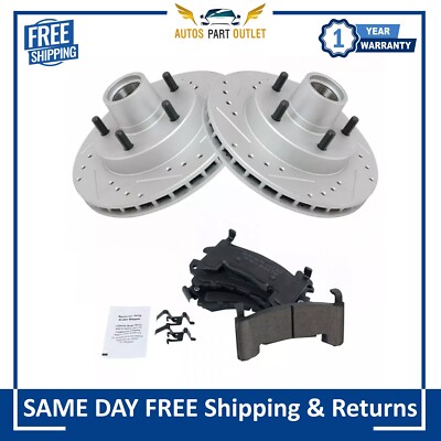 Front Brake Rotor Drilled Slotted Coated & Ceramic Pad Kit For 82-95 Chevy GMC