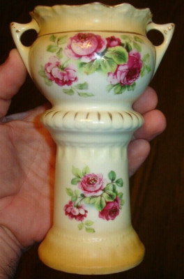 Austria antique BUD VASE red roses my love mini 6'' Column TEACUP TOP art flower