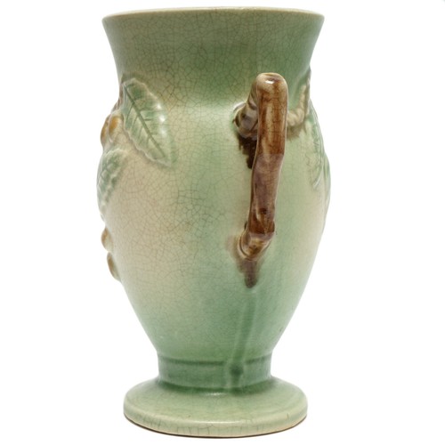 Jarrón de cerámica vintage con motivo de bellota artesanal de 6,75" de alto verde mate y marrón - Imagen 5 de 7