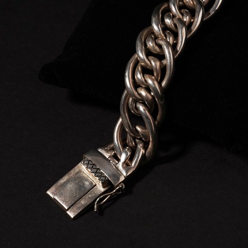 Vintage Sterling Silver Double Curb Link Chain Bracelet Chunky Heavy Mens 22cm - Picture 5 of 11