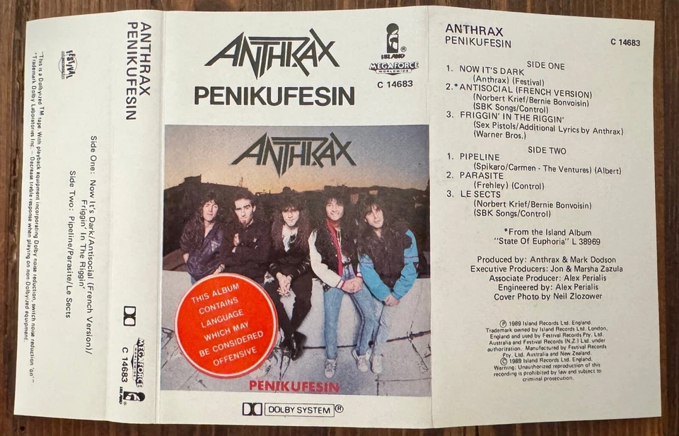 Anthrax ‎– Penikufesin (Cassette OZ 1989 VG+/NM) Thrash, Speed Metal - Image 3 of 4