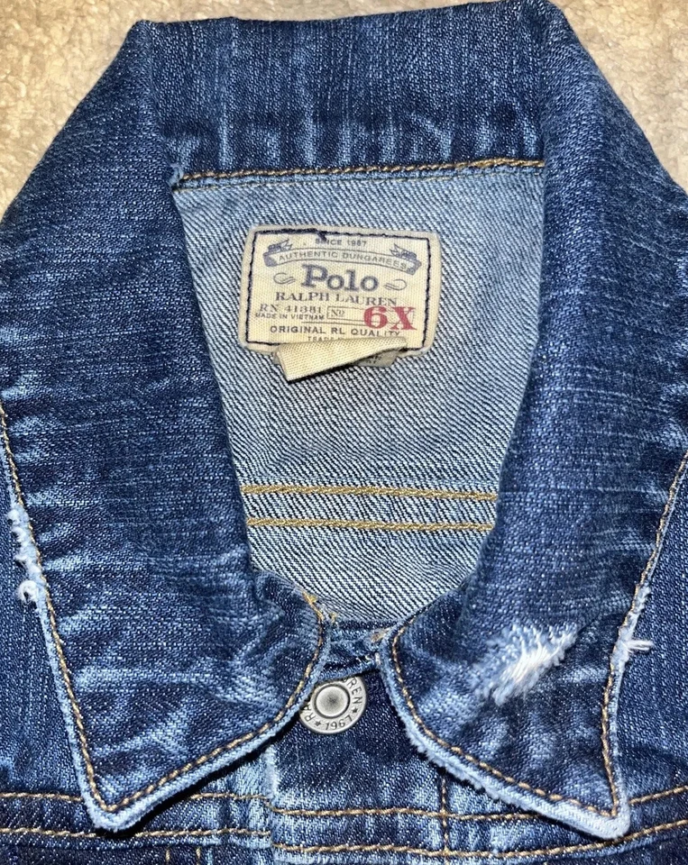 Polo Ralph LAUREN NIÑAS NIÑOS Talla 6X CHAQUETA VAQUERA Denim Camionero Chaqueta Envejecida Foto 3 de 4