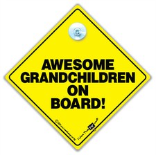 AWESOME Grandchildren on Board Sign, Suction Cup Baby on Board Sign 4 Grandkids