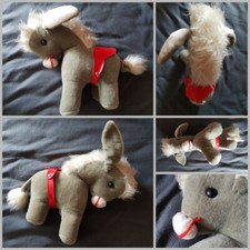 Esel grau Stofftier roter Sattel Spielzeug Kuscheltier Kinder Ostalgie DDR antik