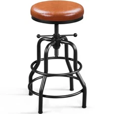 Vintage Industrial Bar Stool Rustic Swivel Bar Stool Round Faux Leather Stool